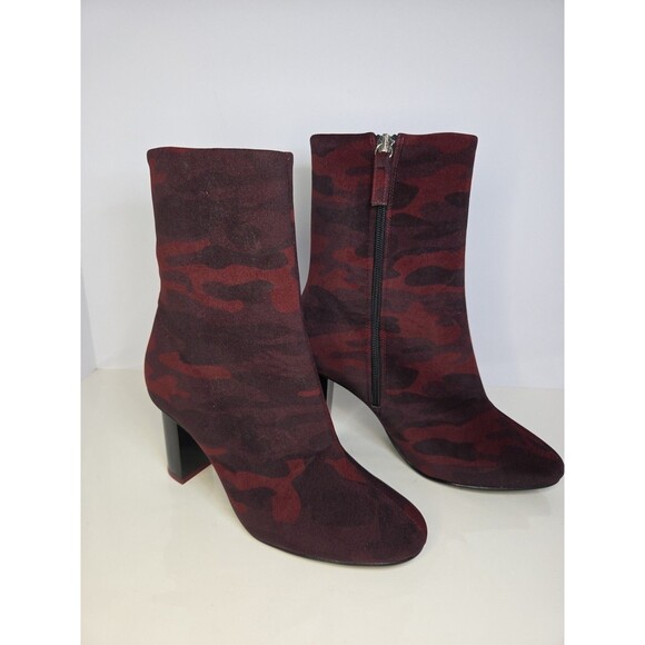 Topshop Red Suede Camouflage Zip Up Heeled High Ankle Boot ***R Sz 38 L Sz 41*** - Picture 3 of 9
